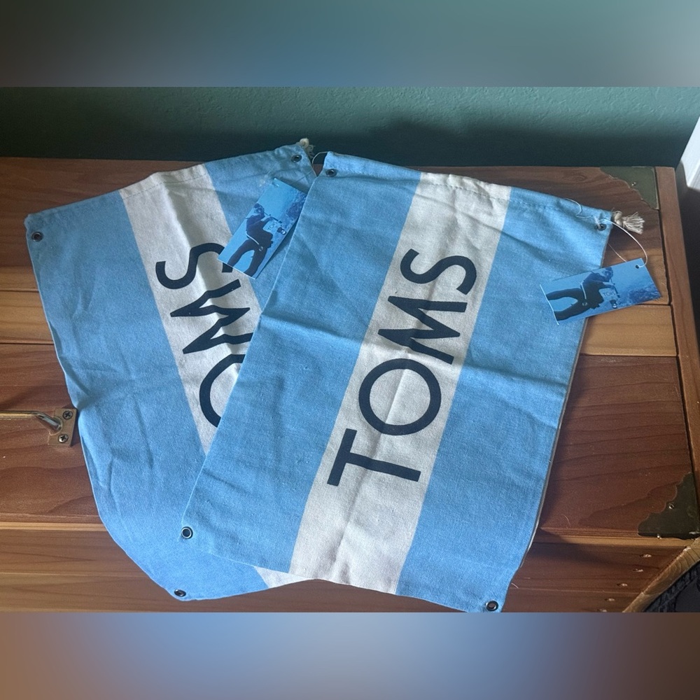 Two Toms Brand Shoes Cotton Storage Bags Blue White 10x14.5” NWT